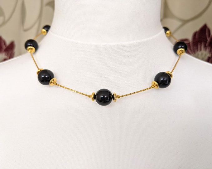 Lovely Vintage Gold-tone Faux Black Jet Necklace by Anne Klein Jewellery