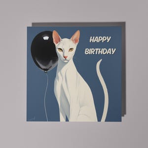 Handgemachte elegante und anmutige weiße orientalische Katze - Alles Gute zum Geburtstag Karte Lustige Tierkarte Tierliebhaber Premium Grußkarte & Umschlag