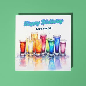 Composizione stupenda fatta a mano di cocktail colorati, vivaci e stratificati - Biglietto di auguri di buon compleanno Biglietto di auguri premium e busta