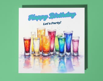 Handmade Stunning arrangement of colorful, vivid, layered cocktail  - Happy Birthday Card Premium Greeting Card & Envelope