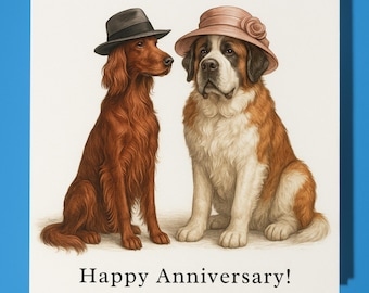 Irish Setter and St. Bernard - Happy Anniversary Card  Funny Animal - Premium Greeting Card & Envelope - Personalised card - Husband Wife