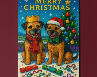 Border Terrier Dogs - Highland Christmas - Merry Christmas Card - Funny Animal - Dog Breeds  Premium Greeting Card and Envelope Personalised
