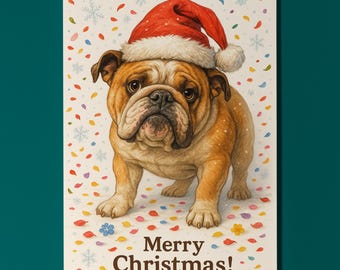 English Bulldog Dog - Snout Party Collection - Merry Christmas! Card - Funny Dog Breeds - Premium Greeting Card Envelope Personalised card
