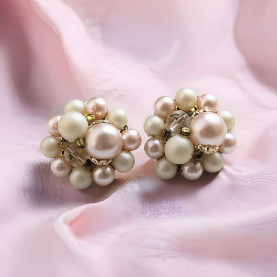 Buy Lovely Vintage Pink and White Faux Pearl Clip on Earrings Made