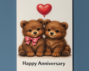 Animal Hugs Collection Bear Hugs Forever Happy Anniversary Card - Premium Greeting Card & Envelope - Personalised funny - Couples Spouses