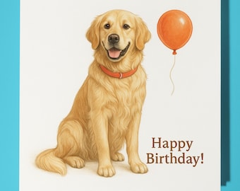 Dog Breeds Collection - Golden Retriever Happy Birthday Card - Funny Animal - Premium Greeting Card & Envelope - Personalised Dog card
