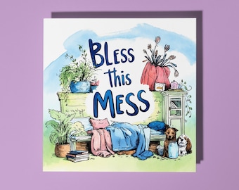 Handmade Cute little mess in the new house Bless This Mess new house Card Funny Animal Card Animal Lovers Premium Greeting Card Envelope