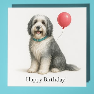 Dog Breeds Collection - Bearded Collie Dog - Happy Birthday Card - Funny Animal - Premium Greeting Card & Envelope - Personalised Dog card