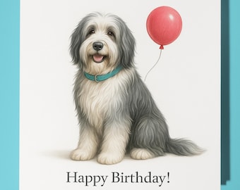 Dog Breeds Collection - Bearded Collie Dog - Happy Birthday Card - Funny Animal - Premium Greeting Card & Envelope - Personalised Dog card