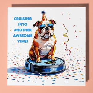 Bulldog dog Happy Birthday Card - Animale divertente - Biglietto di auguri premium e busta - Biglietto personalizzato per cani - Mamma, papà, figlio, sorella, amico