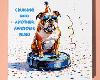 Bulldog dog Happy Birthday Card - Funny Animal - Premium Greeting Card & Envelope - Personalised Dog card - Mum Dad Son Sister Friend