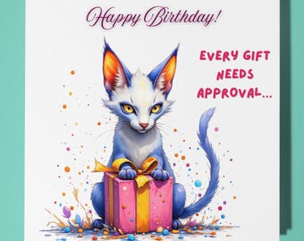 Oriental cat Happy Birthday Card - Funny Animal - Premium Greeting Card & Envelope - Personalised Cat card - grandson daughter son mum