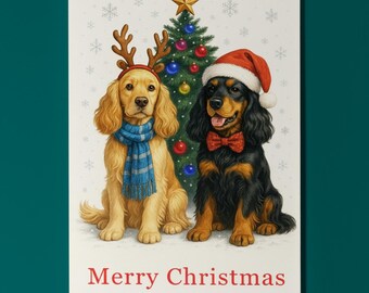 Cocker Spaniel Dogs Merry Christmas Card - Funny Animal - Dog Breeds - Premium Greeting Card & Envelope - Personalised card - Family members