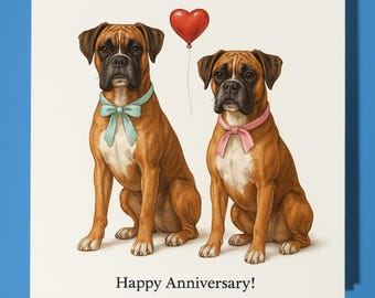 Boxers and red heart Happy Anniversary Card - Funny Animal - Premium Greeting Card & Envelope - Personalised Dog card - Wife Husband