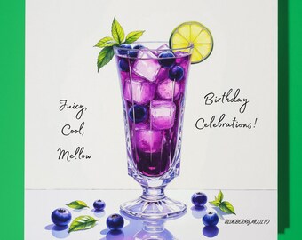 Blueberry mojito - Juicy, Cool, Mellow - Happy Birthday Card - Premium Greeting Card & Envelope - Personalised funny card - friend family