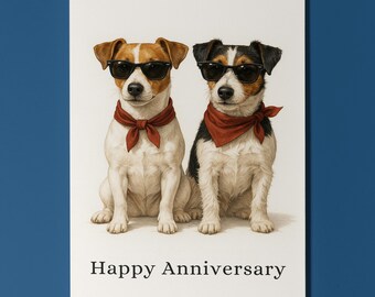 Dog Breeds Collection - Jack Russell Terrier Dogs Duo - Anniversary Card - Funny Animal - Premium Greeting Card Envelope - Personalised card