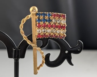 Vintage Jewellery Gold-tone Rhinestone USA AMERICAN FLAG brooch