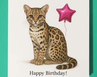 Animal Hugs Collection - Leoparty Guest Margay - Birthday Card - Funny Animal - Premium Greeting Card Envelope - Personalised card - Friend