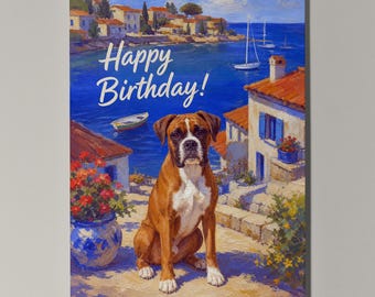 Boxer Personalised Birthday Card, Coastal Dog Birthday Card