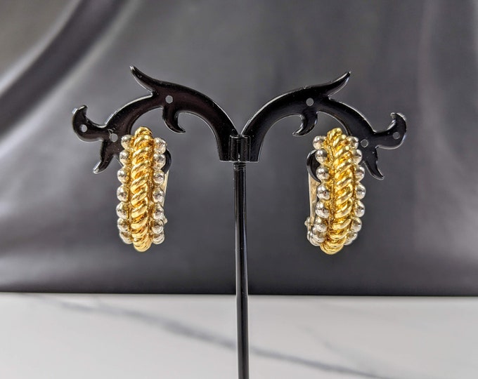 Lovely Gold Silver-tone Half Hoop Design PREMIER USA Jewellery Clip Earrings