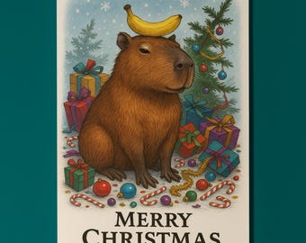Banana Capybara - Calm Christmas - Merry Christmas! Card - Funny animals - Premium Greeting Card and Envelope - Personalised card - Friend