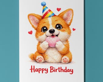Corgi Dog Mochi Birthday Card, Kawaii Cute Personalised Dog Lover Gift Kawaii