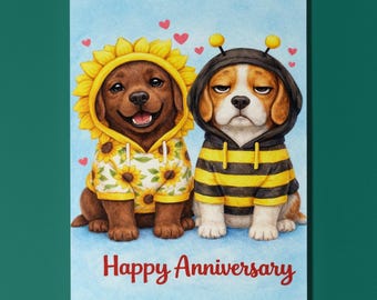 Biglietto d'anniversario per cane Jack Russell Terrier Basset Hound, Felpa con cappuccio ape e girasole, Regalo carino e personalizzato per amanti dei cani