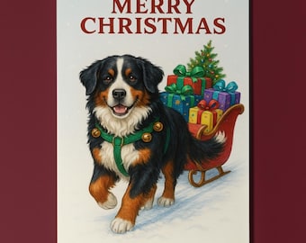 Bernese Mountain Dog - Santa’s Helpers Collection - Christmas Card - Funny Dogs - Dog Breeds - Premium Greeting Card & Envelope Personalised