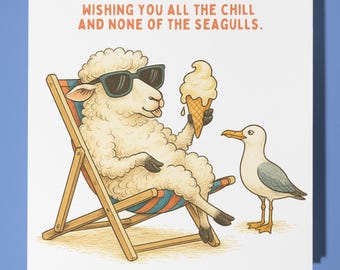 Fine Art Funnies Collection - Sheep - Wishing you all the chill - Happy Birthday Card - Premium Greeting Card Envelope - Personalised card