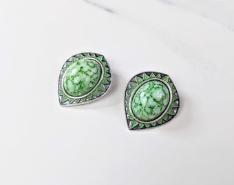 Lovely Silver-tone Green Colour Germany Jewellery Clip-on Earrings