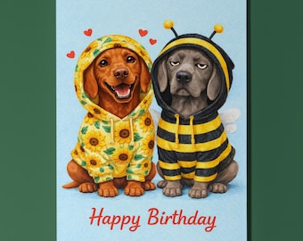 Vizsla Weimaraner Personalised Birthday Card, Bee and Sunflower Hoodie Dog Gift