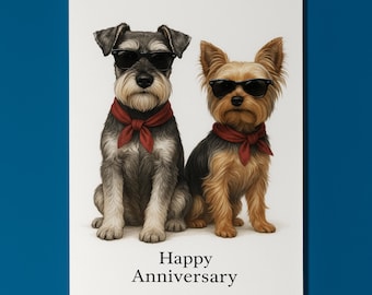 Dog Breeds Collection - Yorkshire terrier Schnauzer Dogs Anniversary Card - Funny Animal - Premium Greeting Card Envelope -Personalised card