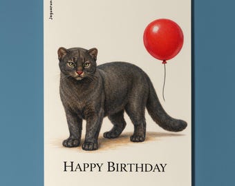 Wild Cats Party Jaguarundi: One of a Kind Happy Birthday Card Premium quality Greeting Card  Envelope Personalised Friends Family members