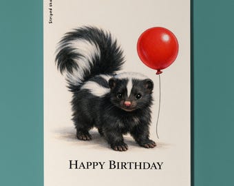 Animal Hugs Series Striped Skunk: Little Stinker's Party Happy Birthday Card Premium Greeting Card Envelope Personalised Woodland Creature