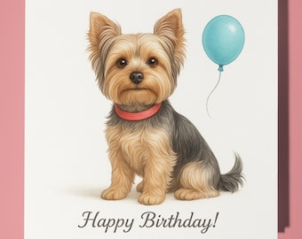 Dog Breeds Collection - Yorkshire Terrier Happy Birthday Card - Funny Animal - Premium Greeting Card & Envelope - Personalised Dog card