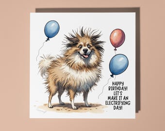 Handmade Funny dog with balloons Happy Birthday Card Funny Animal Card Animal Lovers Premium Greeting Card With White Envelope