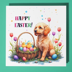 Carte de Pâques chiot Golden Doodle - animal drôle - carte de voeux premium et enveloppe - carte chien personnalisée - ami collègue maman papa soeur
