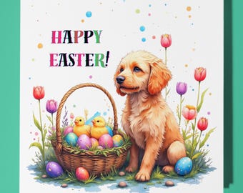 Golden Doodle puppy Easter Card - Funny Animal - Premium Greeting Card & Envelope - Personalised Dog card - friend colleague Mum Dad Sister