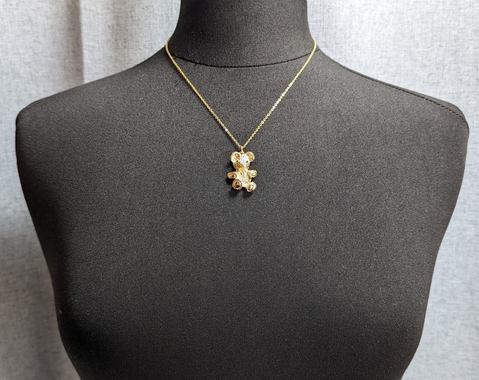 Lovely Vintage Jewellery Gold-tone Teddy bear Pendant  Necklace