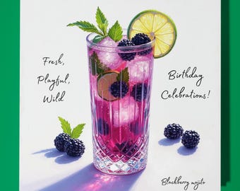 Blackberry mojito - Fresh, Playful, Wild - Happy Birthday Card - Premium Greeting Card & Envelope - Personalised funny card - friend family