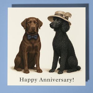 Labrador und Standard Pudel - alles Gute zum Jubiläum Karte Lustiges Tier - Premium Grußkarte & Umschlag - Personalisierte Karte - Mann Frau