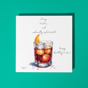 Coquetel Negroni artesanal - Forte, atemporal e inegavelmente sofisticado - Cartão de Feliz Aniversário Cartão de felicitações premium e envelope