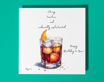 Handmade Negroni cocktail -  Strong, timeless, and undeniably sophisticated - Happy Birthday Card Premium Greeting Card & Envelope