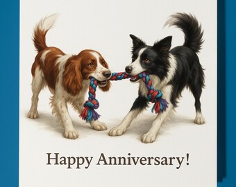 Spaniel and Border Collie  Dogs - Happy Anniversary Card  Funny Animal - Premium Greeting Card & Envelope - Personalised Dog card - Husband