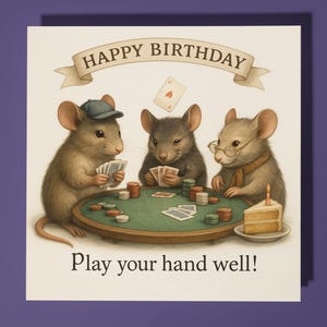 Topi che giocano a poker - Biglietto di auguri di buon compleanno - Animale divertente - Busta per biglietti di auguri premium - Biglietto divertente personalizzato - amico, famiglia, papà