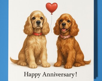 American Cocker Spaniel - Happy Anniversary Card  Funny Animal - Premium Greeting Card &Envelope - Personalised Dog card - Husband Boyfriend