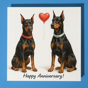 Cani Doberman e cuore rosso - Biglietto di anniversario - Animale divertente - Biglietto di auguri premium e busta - Biglietto di auguri personalizzato per cani - Moglie Marito