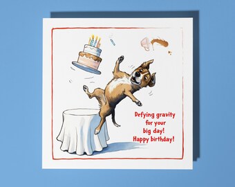 Handmade Funny dog and birthday cake Happy Birthday Card Funny Animal Card Animal Lovers Premium Greeting Card With White Envelope
