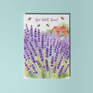 Handgemaakt Prachtige lavendel Beterschap! Kaart Grappige kaart Premium wenskaart en envelop
