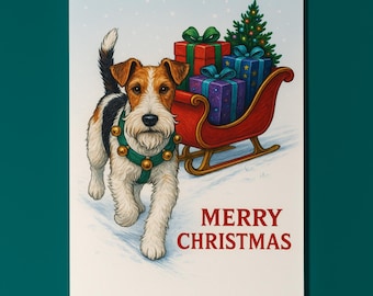Fox Wire Terrier Dog - Santa’s Helpers Collection - Merry Christmas Card - Funny Dogs Breeds - Premium Greeting Card & Envelope Personalised